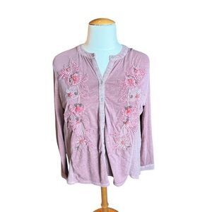 Soft Surrounding Sonnet Embroidered Tunic Top 1X Mauve Boho Romantic Floral P8